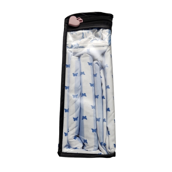 Betsey Johnson 6pc Queen Sheet Set White Blue Butterfly Stripe Floral Chic - Picture 4 of 6